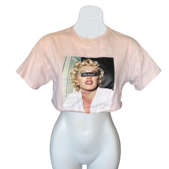 F21 Cropped No Angel Marylin Monroe Tee Raw Hem - Picture 1 of 8